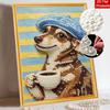Pearl painting diy sticky diamond creative cute dog with blue hat and cup diamond painting kit living room hanging painting