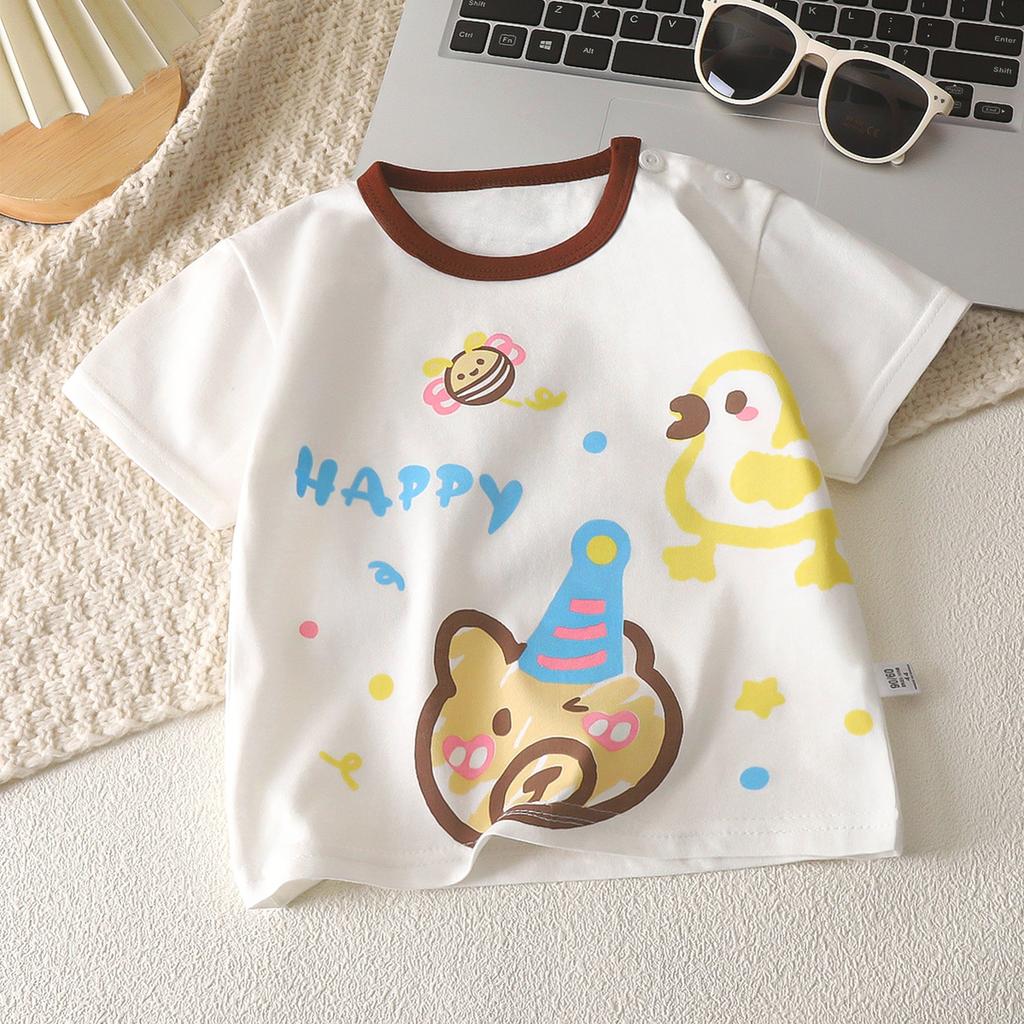 Kortärmad T-shirt för barn Bomull Sommar Babykläder Pojkars Tunn Stil Flickors Topp