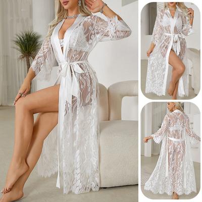 Autumn and Winter Sexy Bridal Nightgown Lengthened Bathrobe Pajamas Women's Long-sleeved Ladies Satin Pajamas