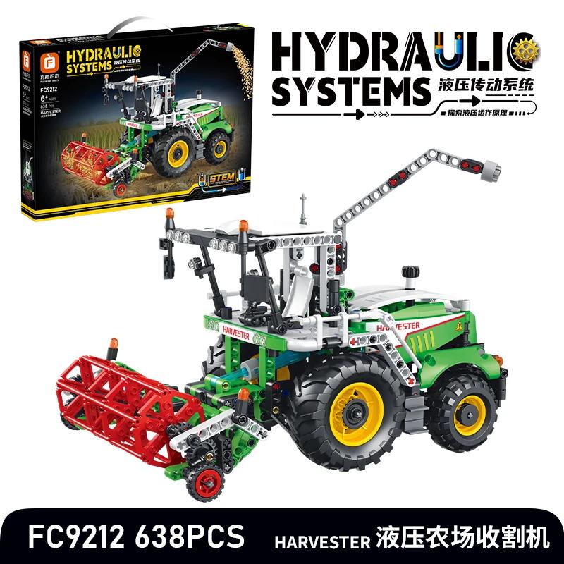 MOC Technology DIY Hydraulic System Farm Loader & Harvester Building Blocks Set - Engineering Model Kit for Vehicle Decor