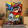 Custom Name Personalized Crayon Shin Print Blanket, Home Decor, Bedroom, Sofa, Camping, Couch, Gifts for Birthday ChristmasEnthusiasts