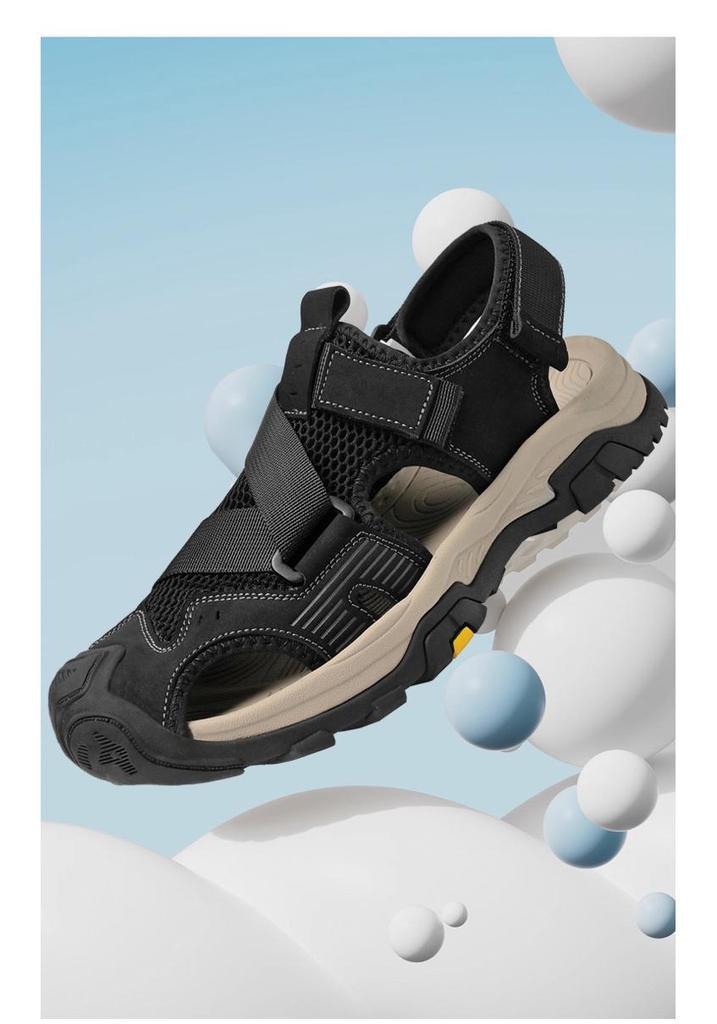 Herren Trendy Leder Geschlossene Zehenpartie Outdoor Sandalen: 2024 Sommer Atmungsaktive Strandschuhe