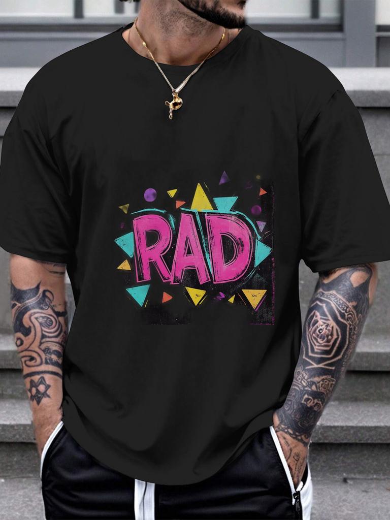 1pc graffiti-style vibrant geometric T-shirt