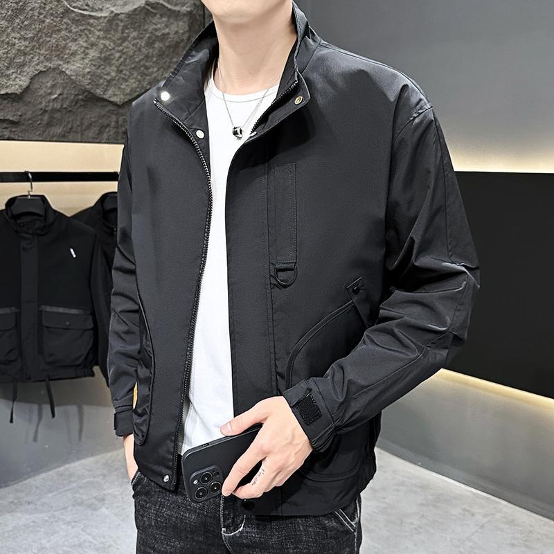 

Куртка для мужчин на весну и осень. Новая куртка с воротником-стойкой для молодых мужчин. Свободная повседневная однотонная одежда на весну и осень для мужчин. 5XL