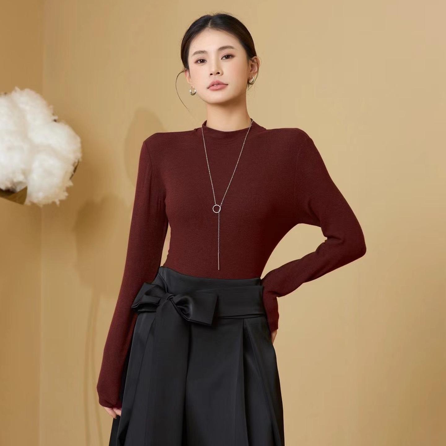 

Women s Tencel Wool Acetate High Elastic Stand Collar Slim Fit Long Sleeve Base Layer Top for Autumn/Winter Warmth. XL (75-90 kg)