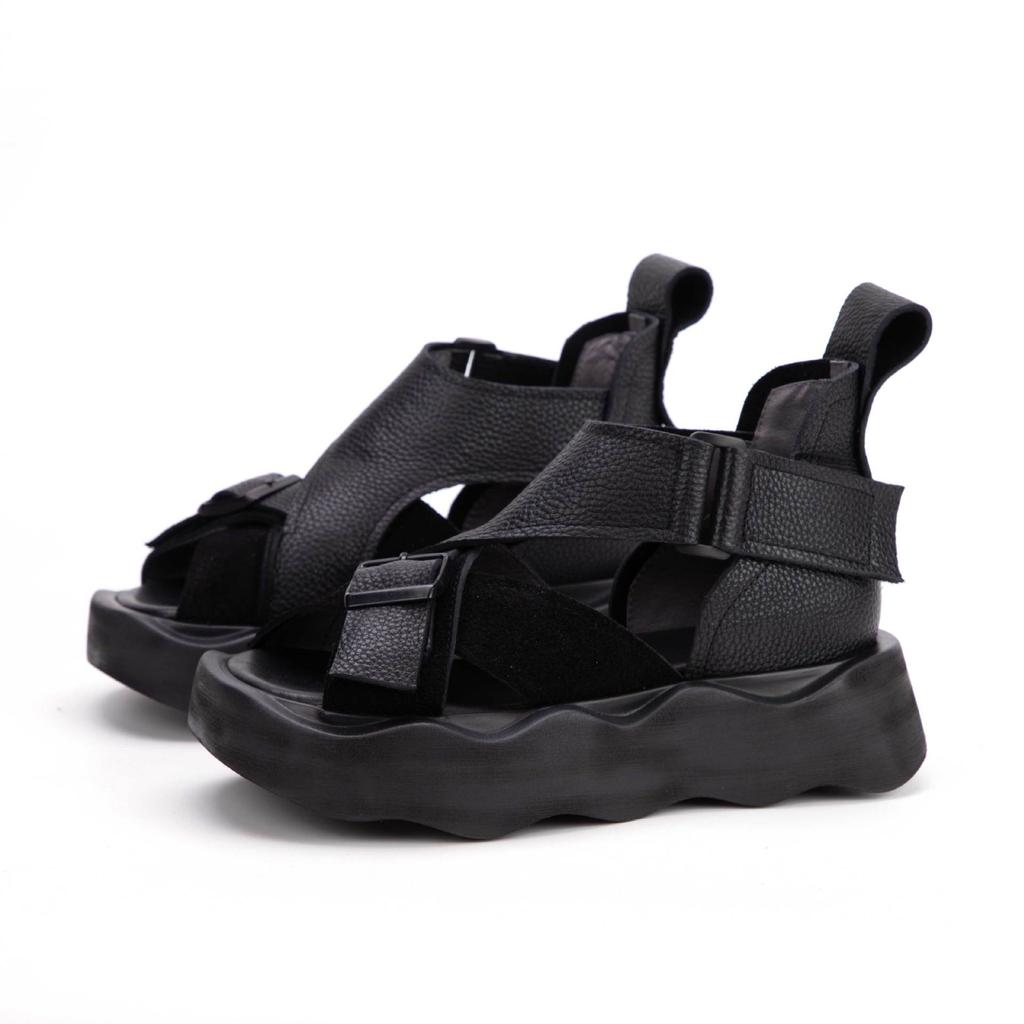 Johnature Genuine Leather Flat Platform Sandals Vintage Peep Toe Thick Soled Women's Shoes