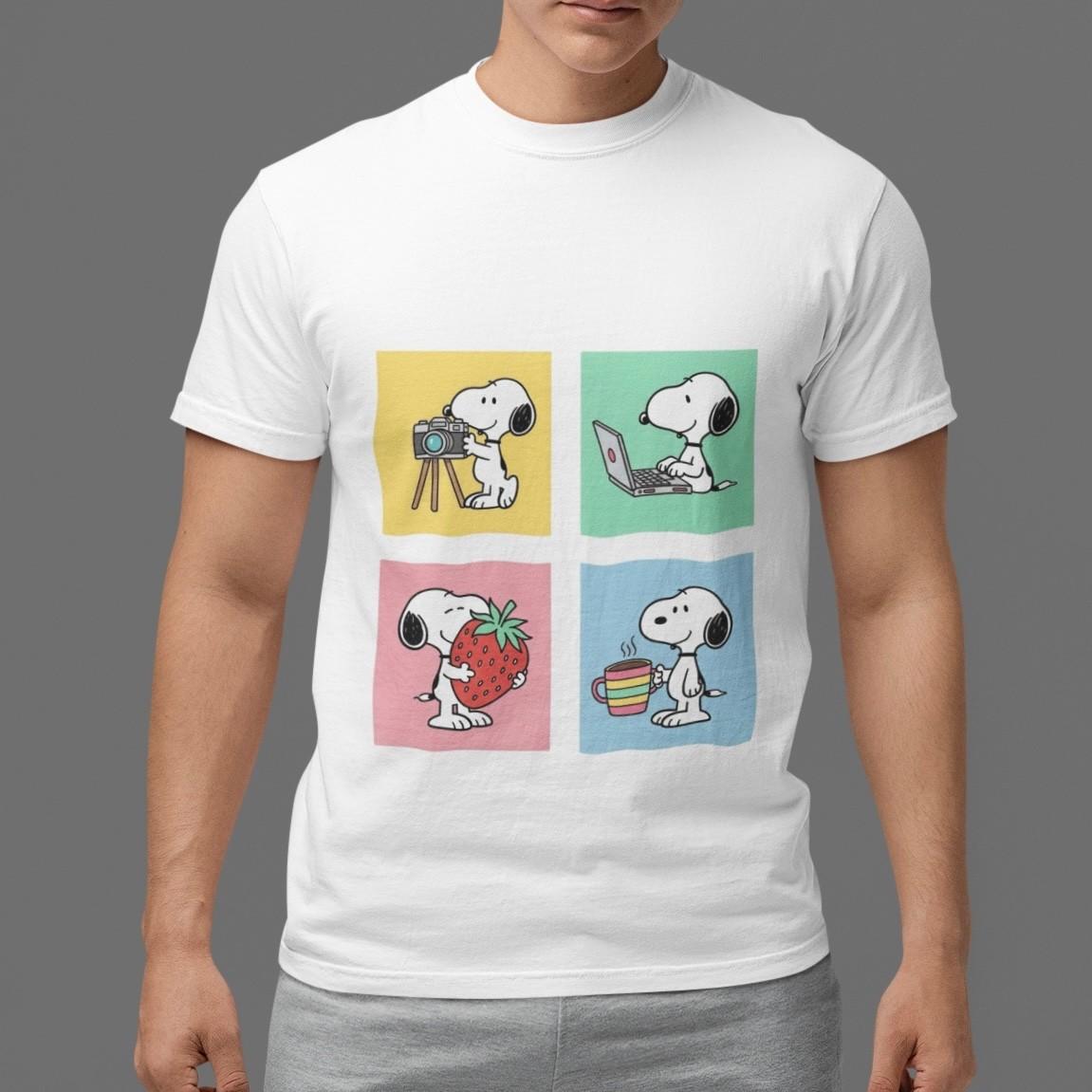 Snoopy T-Shirt Cute Peanuts Four Panel Graphic Tee Cartoon Dog Unisex Gift Top L