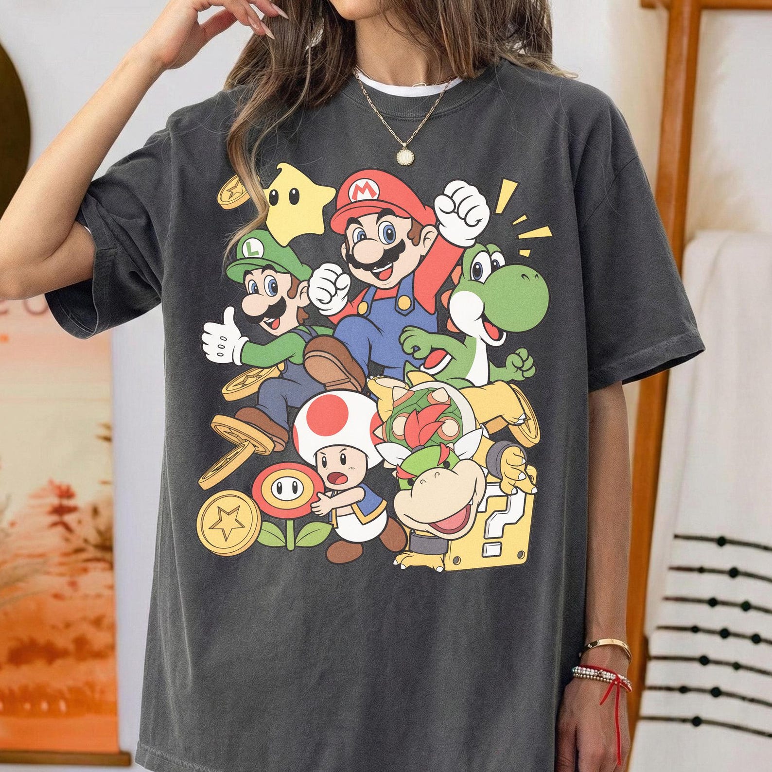 Vintage Super Mario Family Shirt, Retro Mario And Friends Tee, Epic Universe Vacation Graphic, Comfort Colors Matching Gift XL