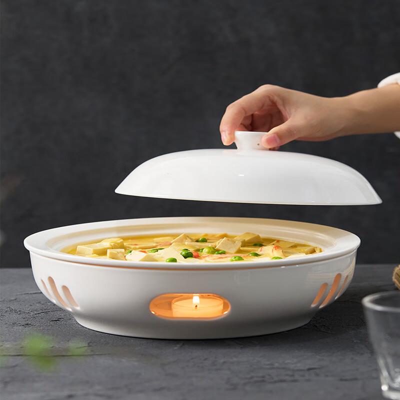 Ceramic Food Warmer Dish with Candle Heater