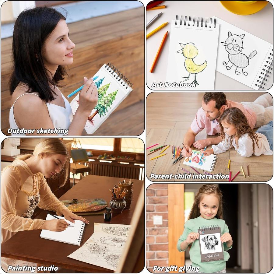 6 Pcs Sketch Book Bulk 5.5 X 8.5 In Drawing Paper Pad Top Spiral Bound Sketch Book 600 Sheet 68lb 100gsm Thick Paper Acid Free