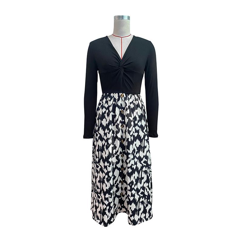 Dámské šaty 2023 Nové spletené šaty s výstřihem do V a dlouhým rukávem