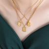 French INS Three-Piece Geometric Zircon Pendant Necklace, 18K Gold-Plated Titanium Steel Clavicle Chain Jewelry for Women