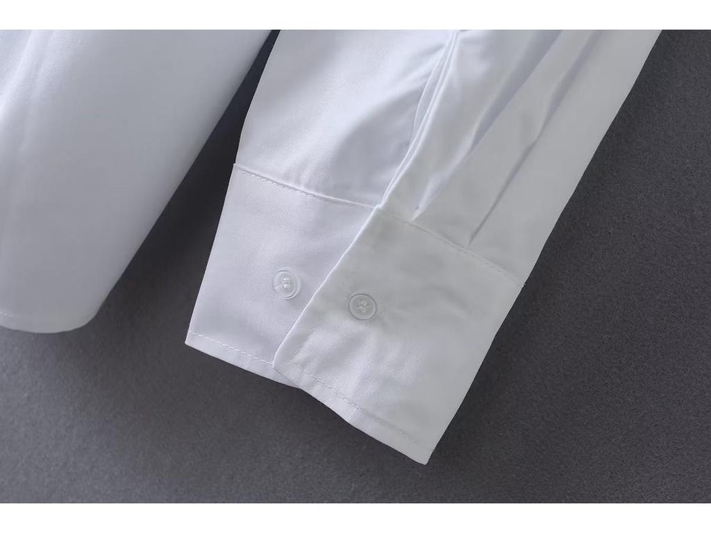 European & American Women's Long-Sleeve Backless Poplin Shirt with Lapel - Spring 2023 Fashion