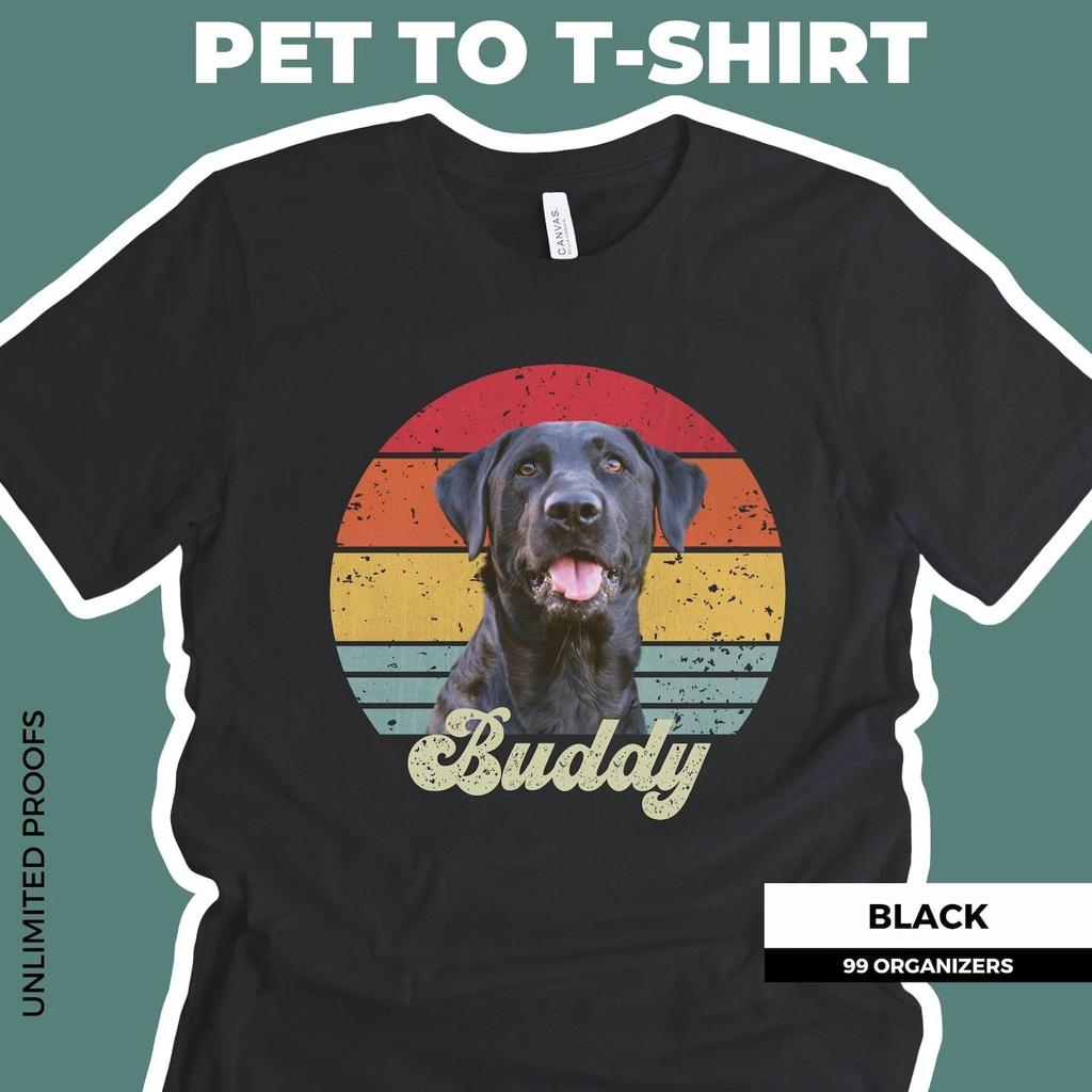 Custom Pet Portrait Shirt - Retro Sunset Dog or Cat Tee, Dog Mom Christmas Gift
