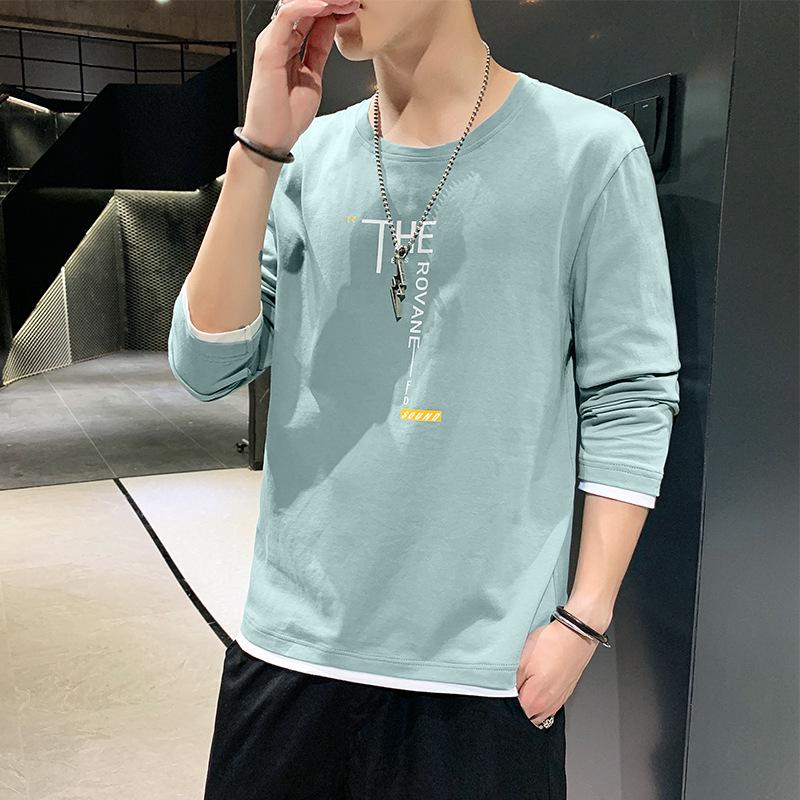Men's Korean Style Long-Sleeve Slim Round Neck Sweater Shirt for Spring