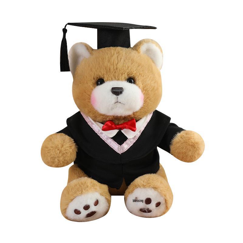 Graduation Doctor Bear Plush Toy with Hat & Red Bow Tie - Customizable Logo Option
