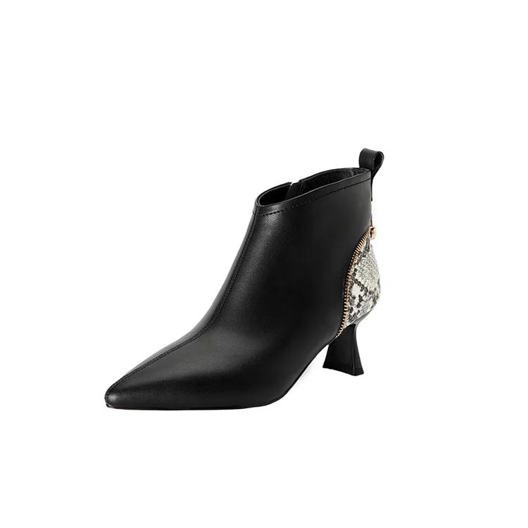 Fashion NEW Autumn Women Boots Pointed Toe Kitten Heel Shoes Split Leather Shoes for Women Mixed Colors Ankle Boots Elegent Zipper Boots
