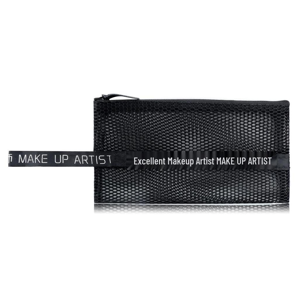 Stylish large makeup brush bag with transparent breathable mesh for portable storage.