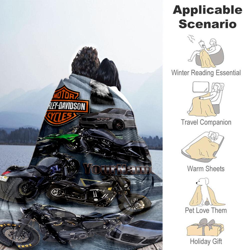 Harley-davidson Motorcycles Customize Your Name Blanket Lightweight Customizable Blanket Ultra-Soft Versatile for Home Decor Chair Seaside Office
