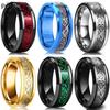 8 Farger 8mm Herre Rustfritt Stål Drage Ring Innlegg Rød Grønn Svart Karbonfiber Ring Vielsesring Smykker Størrelse 6-13
