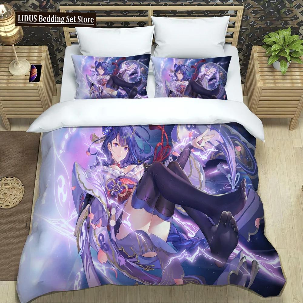 Anime Genshin Impact Bedding Set Boys Girls Twin Queen Size Duvet Cover Pillowcase Bed Kids Adult Fashion Home Textileextile