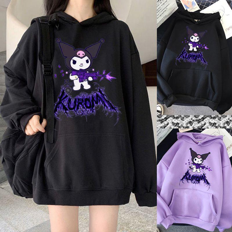 Kawaii Kuromi Hoodie With Grunge Gothic Punk Cartoon Print For Harajuku Fashion