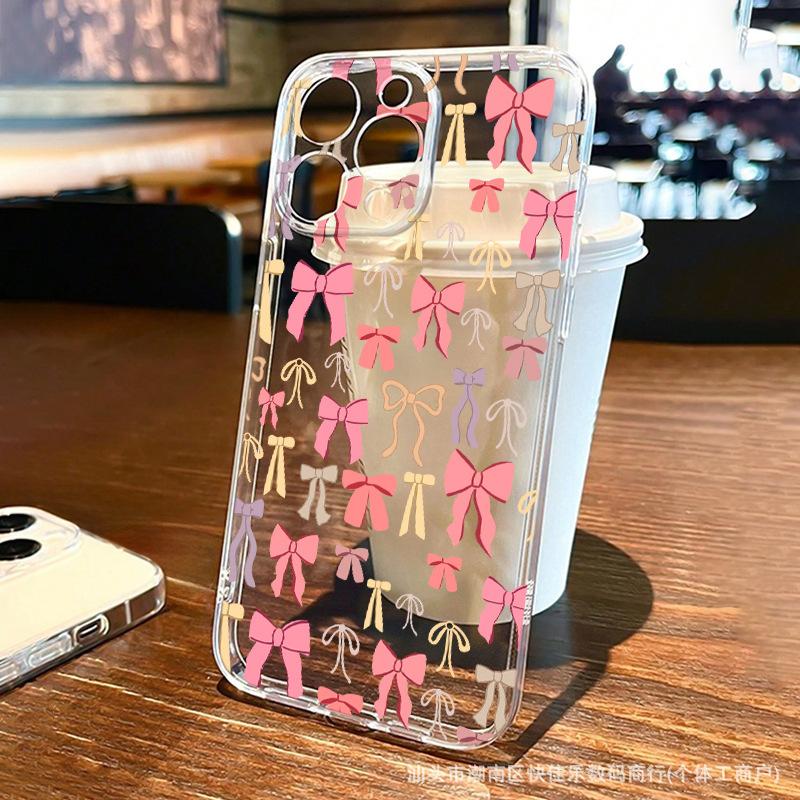Full screen bow for iPhone phone case 13/12/11 Apple 15/14promax transparent 16Pro soft