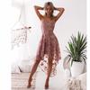Women Elegant Floral Embroidery Lace Dress Backless Sleeveless Irregular Hem Sling Party Dress