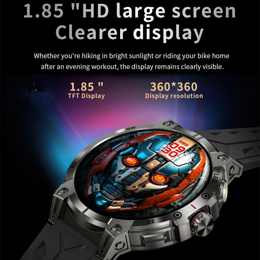 KC89 1.85-inch Outdoor Smart Watch with Compass and Flashlight Health Monitoring Wrist Watch
