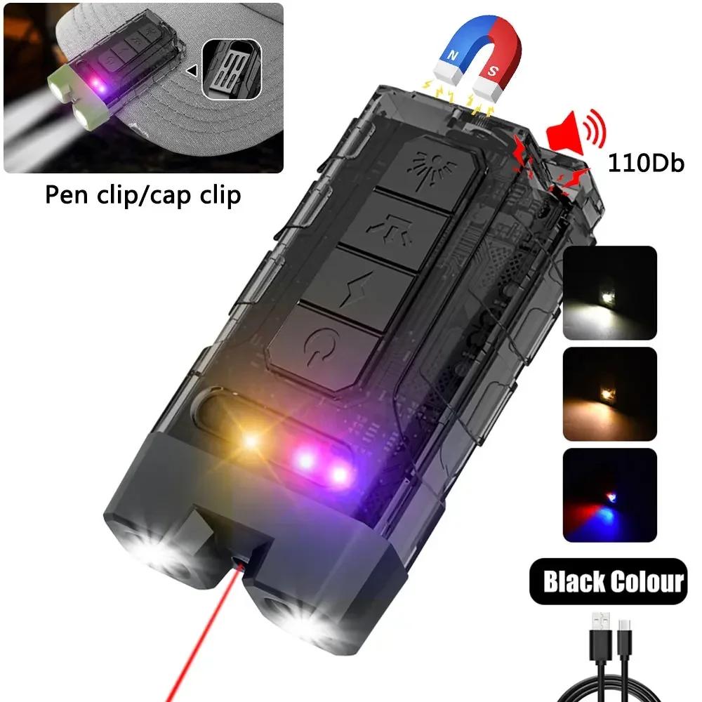 Mini EDC Tactical Flashlight Charging Warning Flash Lights Emergency Power Bank for Working Running Camping Fishing Hiking