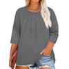 Women's Solid Color Round Neck Plus Size Tops 3/4 Sleeves Elegant Shirt Tops