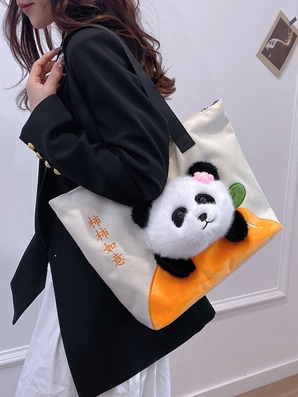Panda Canvas Tote Bag Large Capacity Street Style For Daily Commute