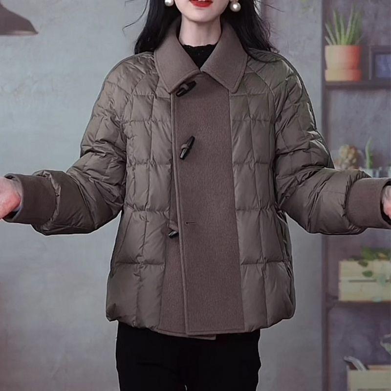 Brown Quilted Coat Women Wool Spliced Loose Warm Winter Puffer