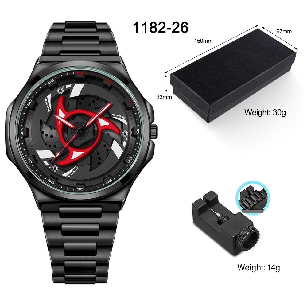 

New Creative Men s Quartz Watch Rotating Wheel Dial Stainless Steel Strap Alloy Case 3Atm Waterproof
