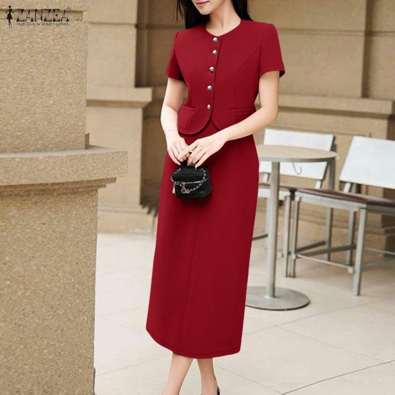 ZANZEA Women Short Sleeve Blouse and Skirts Summer Two Piece Sets