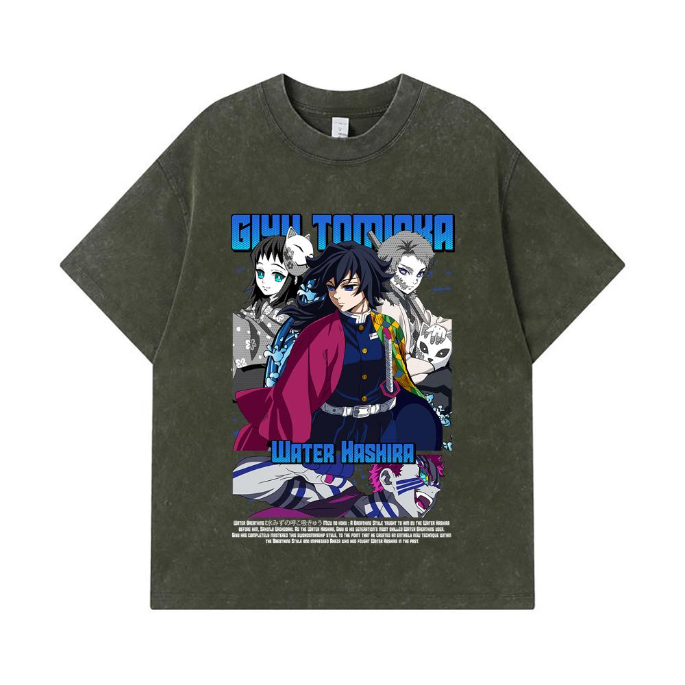 275 GSM Washed T-shirts 100% Cotton Demon Slayer V20 Tomioka Print Unisex Heavy Cotton T Shirt