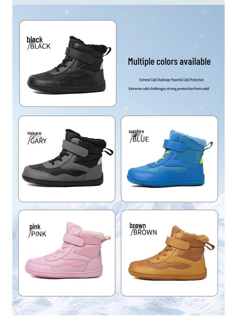 Wodoodporne Zimowe Buty Śniegowce Dziecięce Barefoot - Antypoślizgowe, Wyściełane Pluszem Bawełniane Buty dla Chłopców i Dziewczynek
