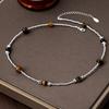 New Tiger's Eye Stone Gravel Silver Beaded Splicing Necklace Maillard Retro Versatile Collarbone Chain Design Sense Niche Item Decoration