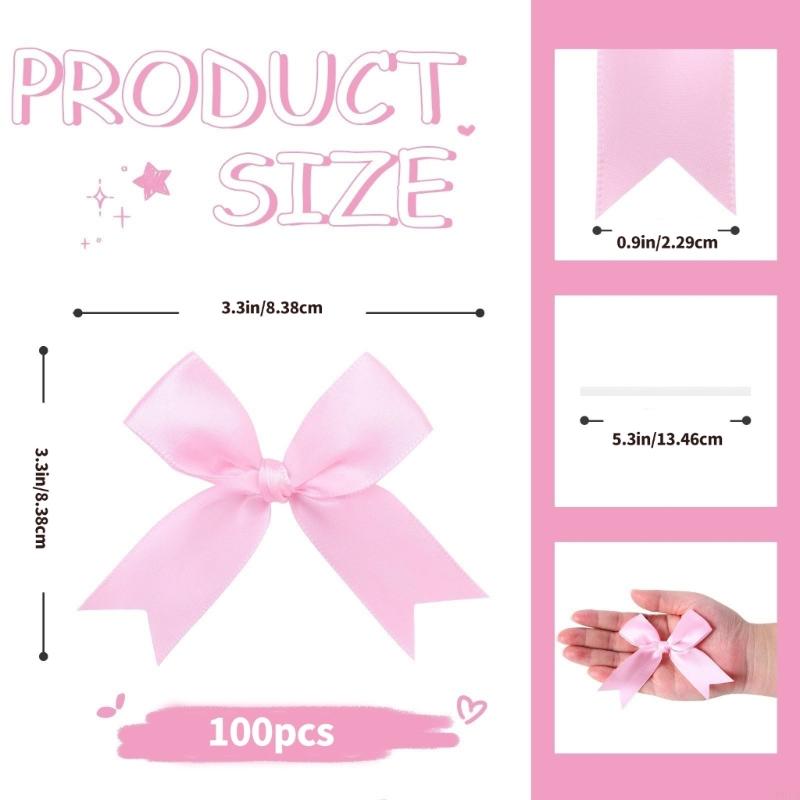 100Pcs Gift Wrapping Ribbon Bowknot 8cm Polyester Fabric Bowknot for Birthday Valentine's Day Wedding Gift Packaging P9YB