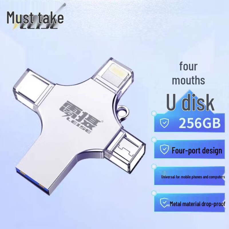 LEISE 256GB 4-in-1 Multi-Port USB 3.0 Flash Drive - Silver