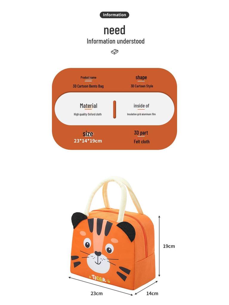 3D Cartoon Thermal Bento Bag - Insulated Lunch Box with Aluminum Foil Lining