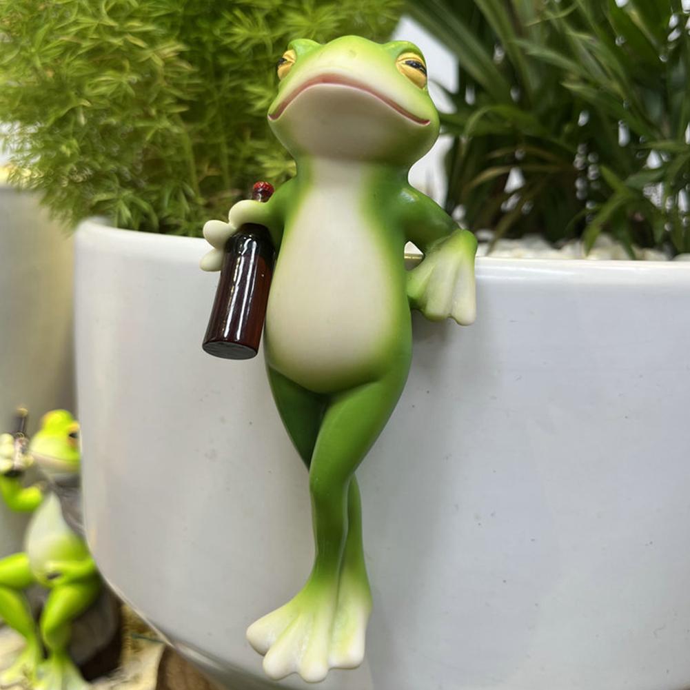 Niedliche Froschstatue, Froschfiguren Ornament Pflanzen Dekorationen für Töpfe Outdoor Harz Hängende Froschskulptur Garten Haus Dekor