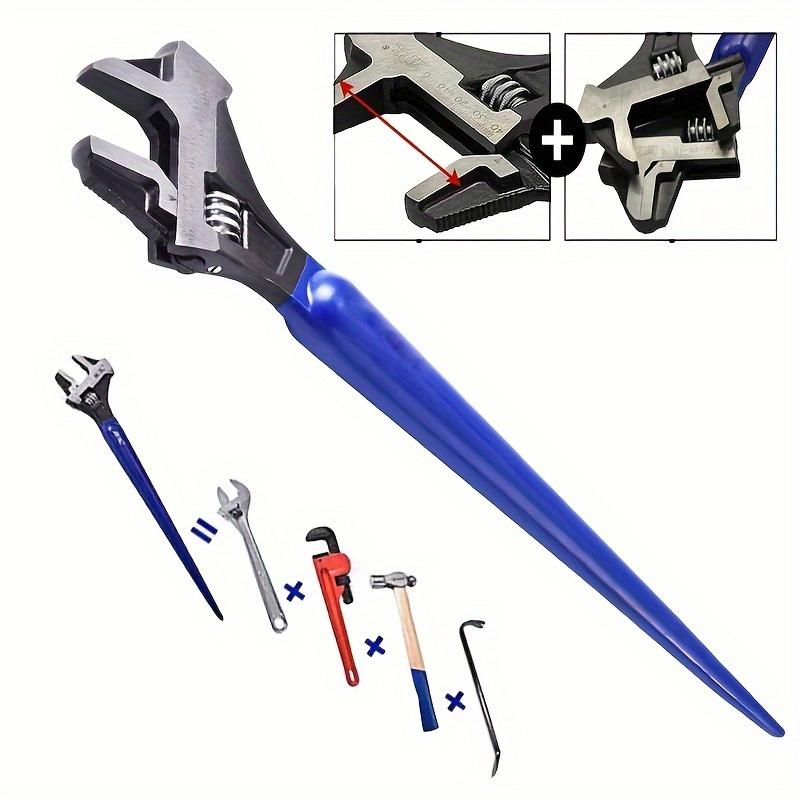 4-in-1 Adjustable Spud Wrench 16in/405mm Reversible Jaw Adjustable Wrench with Hammer Head and Pipe Wrench Function