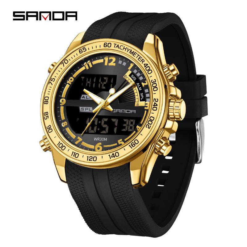 Sanda Luminous Waterproof Multifunctional Teen Sports Watch with Steel Band
