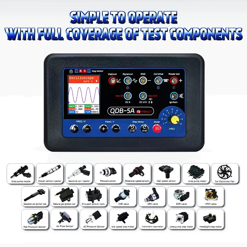 QDB300 5A 12~24V Ignition Coil Test Injector Tester Car Sensor Tester Oscilloscope PWM Drive Fault Detector Stepper Motor Tester