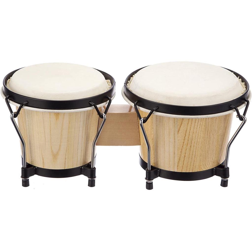Set Bongo in Legno Massello con Pelle di Pecora e Chiave, 6 pollici e 7 pollici, 7 pollici e 8 pollici