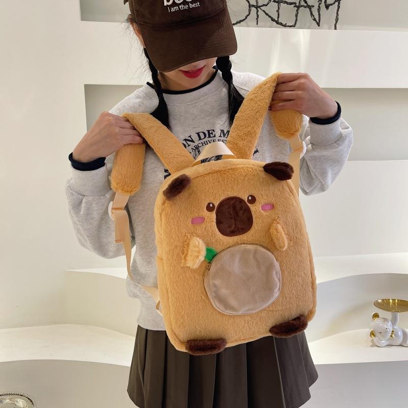 Schoolbag New Kapibara Foreign Girl Large Capacity Backpack Cute Capybara Cartoon Casual Student Plush Bag