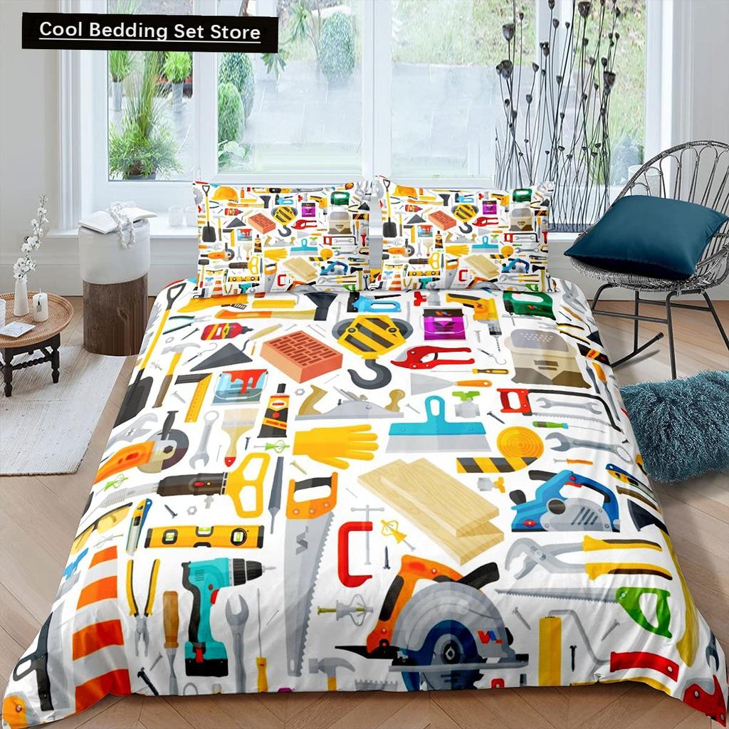 Construction Tractor Truck King Queen Duvet Cover Excavators Crane Bedding Set Vehicle Quilt Cover Polyester Comforter Cover