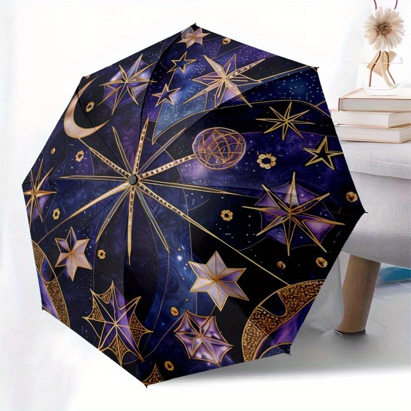Celestial Stars Moon Round Tablecloth Space ThemeDecorative CoverUmbrella, Portable 3-Fold Compact Umbrella for Men & Women Gift