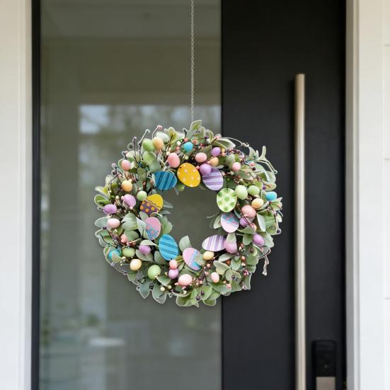 Ghirlanda di Pasqua 2D Coniglietto Acrilico Uova di Pasqua Ghirlanda Ornamento da Appendere Primaverile per Decorazione Porta Muro Finestra